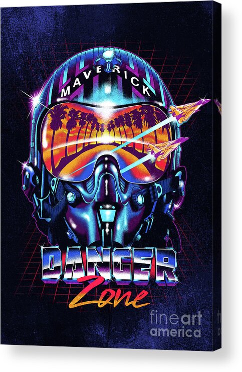 Helmet Acrylic Print featuring the digital art Danger Zone / Top Gun / Maverick / Pilot Helmet / Pop Culture / 1980s Movie / 80s by Zerobriant Designs