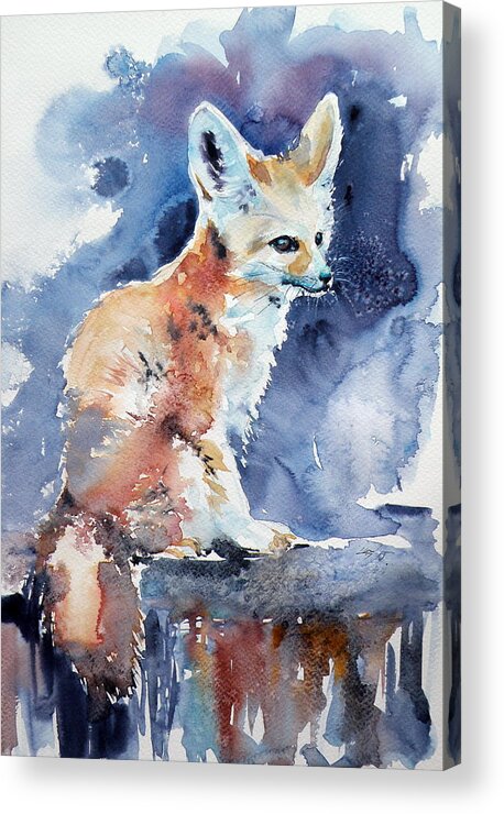 Desert Acrylic Print featuring the painting Desert fox by Kovacs Anna Brigitta