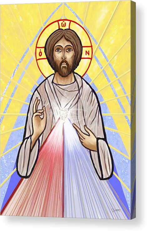 Jesus Acrylic Print featuring the painting Divine Mercy Icon Style by David Luebbert