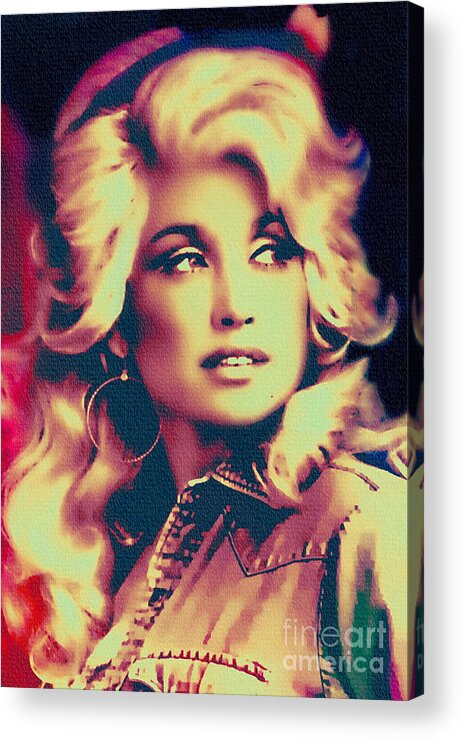 Dolly Parton Acrylic Print featuring the painting Dolly Parton - Vintage Painting by Ian Gledhill