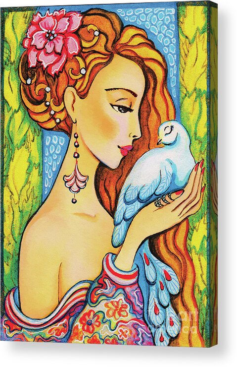 Dove Woman Acrylic Print featuring the painting Dove Whisper by Eva Campbell