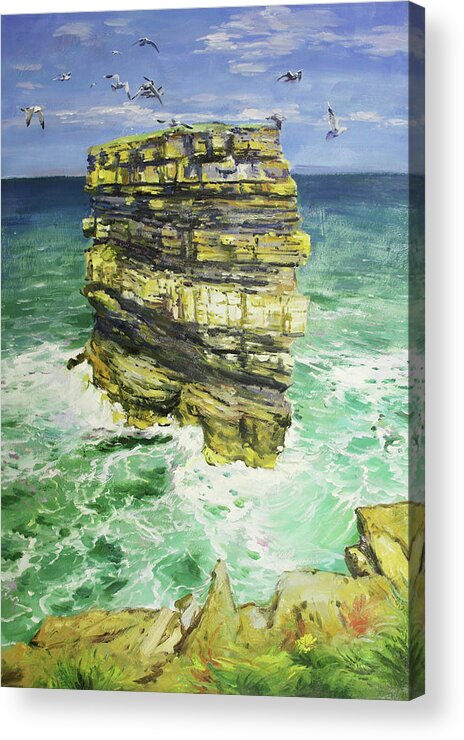 Seascape Acrylic Print featuring the painting Downpatrick Head by Conor McGuire