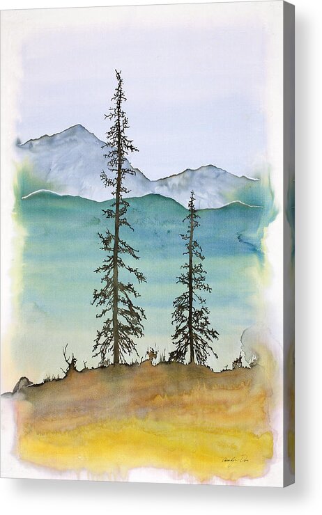 Trees Acrylic Print featuring the tapestry - textile Drive to Eagle and sketching on a bumpy road by Carolyn Doe