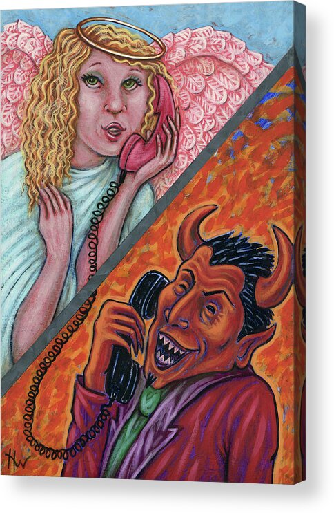 Angel Acrylic Print featuring the painting El Telefono by Holly Wood