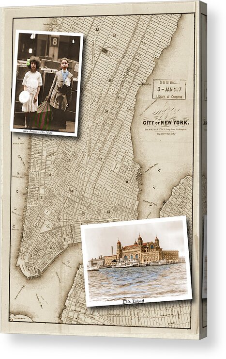 Ellis Island Acrylic Print featuring the digital art Ellis Island Vintage Map Child Immigrants by Karla Beatty