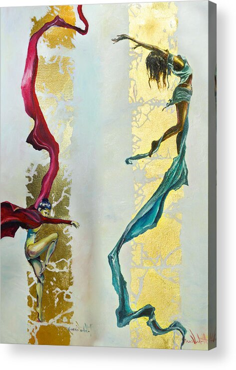 Dancers Acrylic Print featuring the painting Exhale Inhale Complete by Ksenia VanderHoff