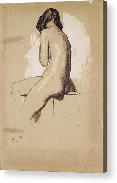 William Holman Hunt Acrylic Print featuring the drawing Female Nude. Study from behind by William Holman Hunt