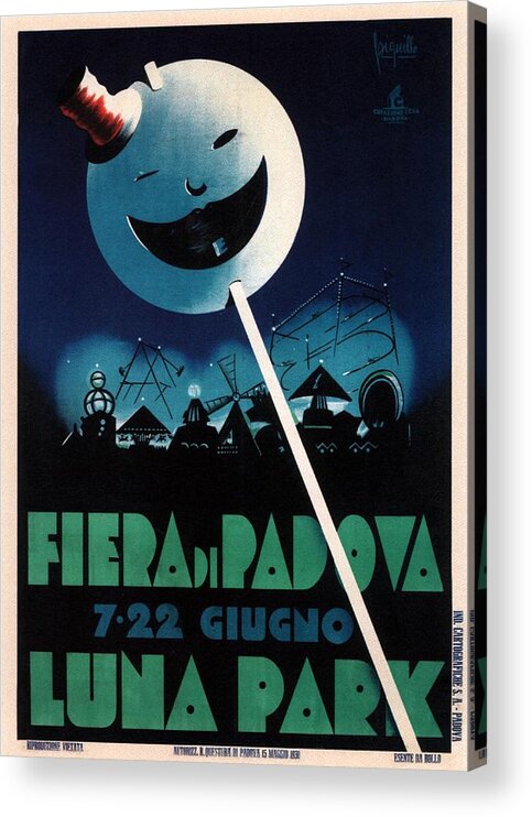 Padova Acrylic Print featuring the mixed media Fiera Di Padova - Luna Park - Padua, Italy - Retro travel Poster - Vintage Poster by Studio Grafiikka