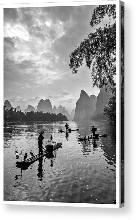 China Acrylic Print featuring the photograph Fishermen at dawn. by Usha Peddamatham