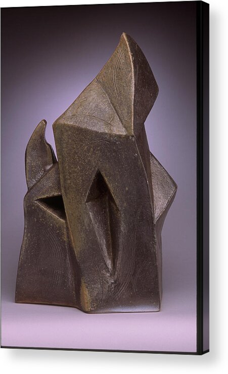 Woodfired Slab Built Stoneware Acrylic Print featuring the sculpture Flame Form by Stephen Hawks