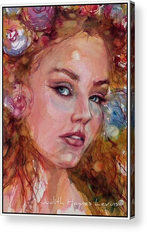 Portrait Acrylic Print featuring the painting Flower Princess by Judith Levins