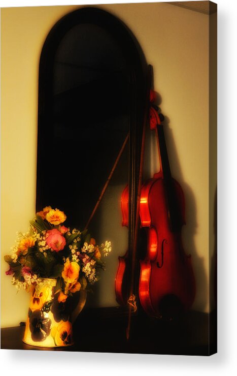 Flowers Acrylic Print featuring the photograph Flowers and Violin by Bill Cannon