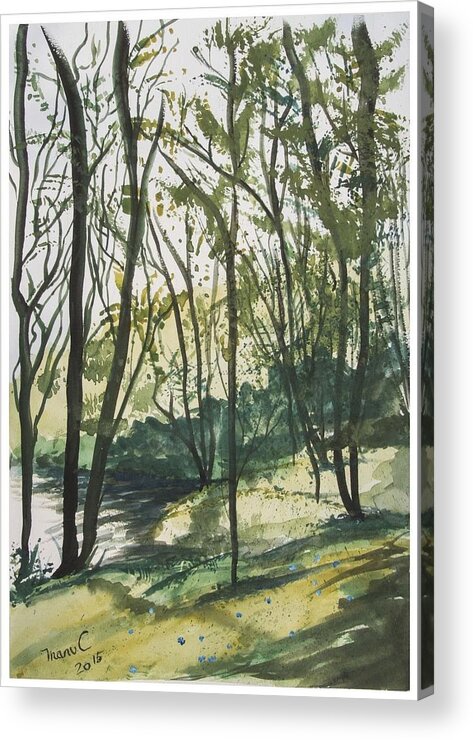 Tree Acrylic Print featuring the painting Forest by the lake by Manuela Constantin