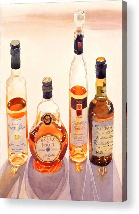 Bottles Acrylic Print featuring the painting French Liqueurs by Mary Helmreich