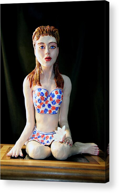 Fantasy Acrylic Print featuring the sculpture Girl with lotus 2 by Yelena Rubin