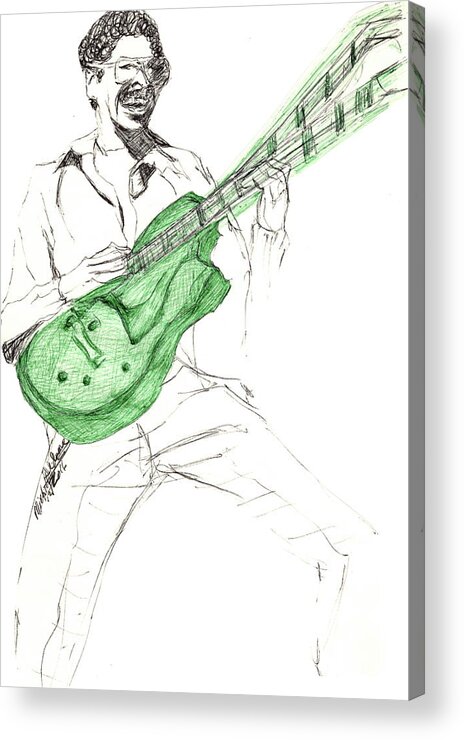 George Johnson Acrylic Print featuring the drawing GJ Guitar by Michelle Gilmore