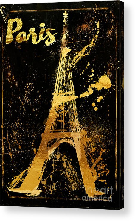 Eiffel Tower Acrylic Print featuring the painting Golden Eiffel Tower Paris by Mindy Sommers