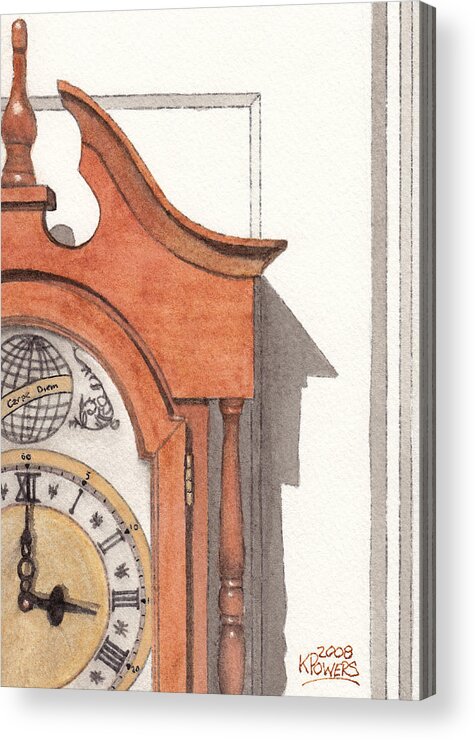 Watercolor Acrylic Print featuring the painting Grandfather Clock by Ken Powers