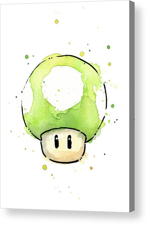 Video Game Acrylic Print featuring the painting Green 1UP Mushroom by Olga Shvartsur