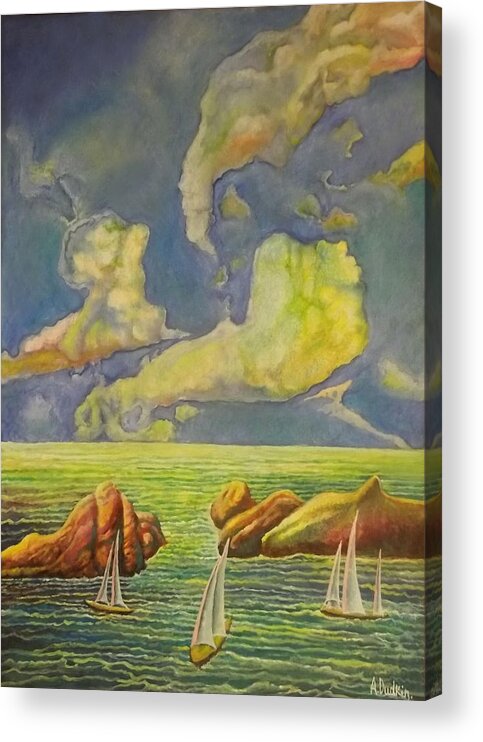 Strange Clouds Acrylic Print featuring the painting Green sea by Alexander Dudchin