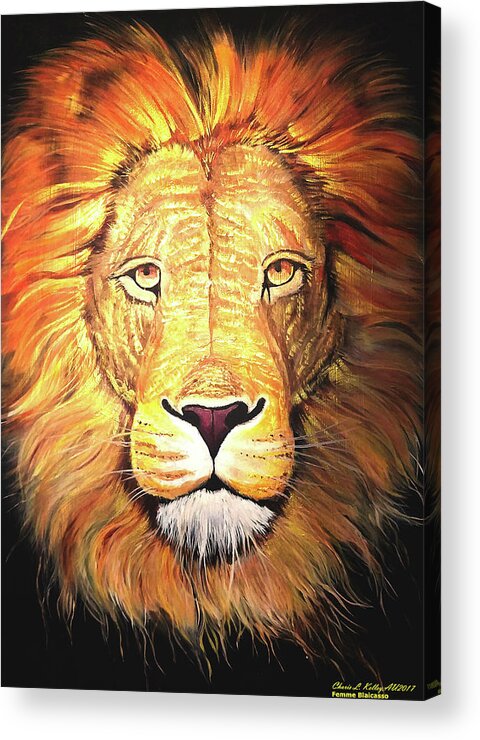 Lion Full Color Acrylic Print featuring the painting Heart of a Lion FullColor by Femme Blaicasso
