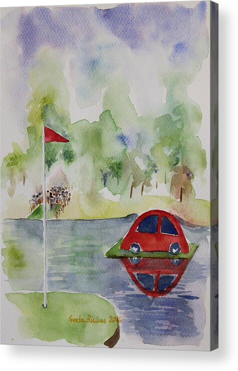 Holeinone Acrylic Print featuring the painting Hole in One Prize by Geeta Yerra