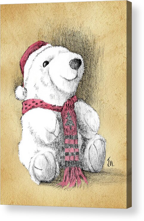 Teddy Bear Acrylic Print featuring the drawing Holiday Bear Card by Joe Winkler