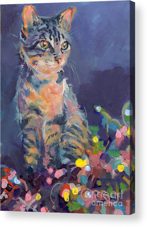 Gray Tabby Acrylic Print featuring the painting Holiday Lights by Kimberly Santini