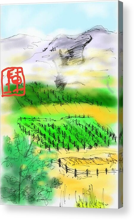 Idaho. Landscape. Vineyard Acrylic Print featuring the digital art IDAHO vineyard by Debbi Saccomanno Chan