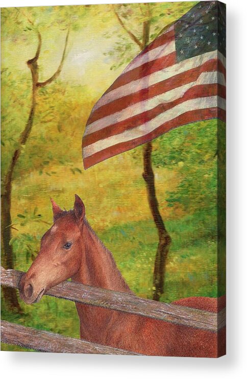 Illustrated Horse Acrylic Print featuring the painting Illustrated Horse in golden meadow by Judith Cheng