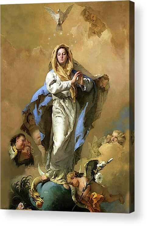 Immaculate Conception Acrylic Print featuring the mixed media Immaculate Conception Assumption 104 by Battista Tiepolo