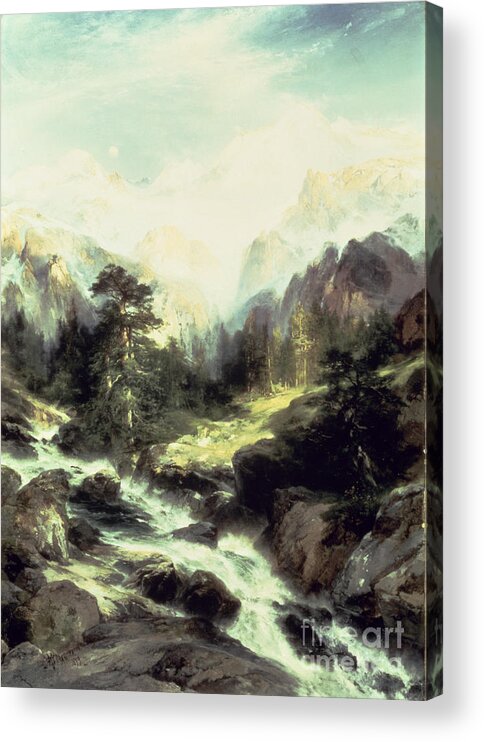 In The Teton Range Acrylic Print featuring the painting In the Teton Range by Thomas Moran