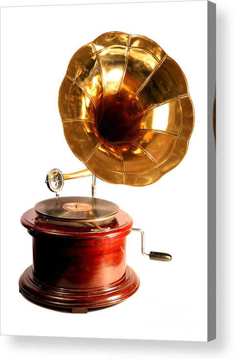 Gramophone Acrylic Print featuring the photograph Isolated antique gramophone by Paul Cowan