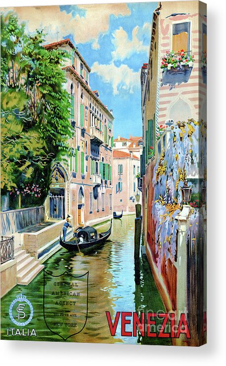  Vintage Acrylic Print featuring the mixed media Italy Venice Vintage Travel Poster Restored by Vintage Treasure