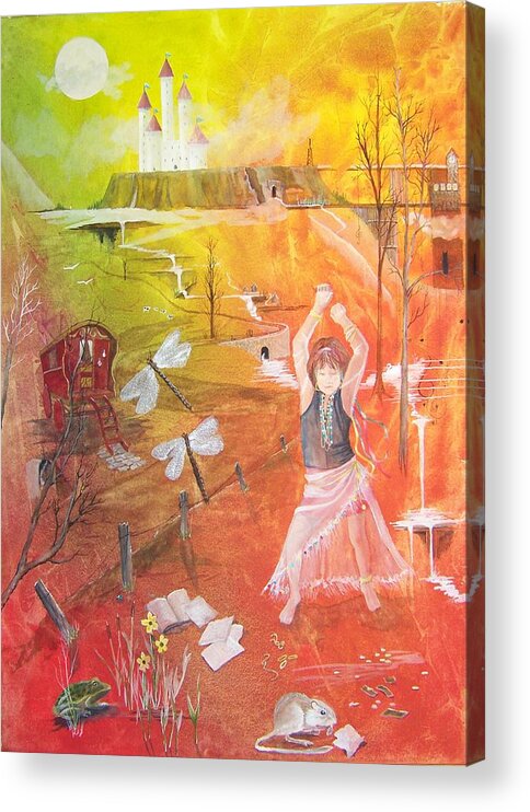 Gypsy Acrylic Print featuring the painting Jayzen - The Little Gypsy Dancer by Jackie Mueller-Jones