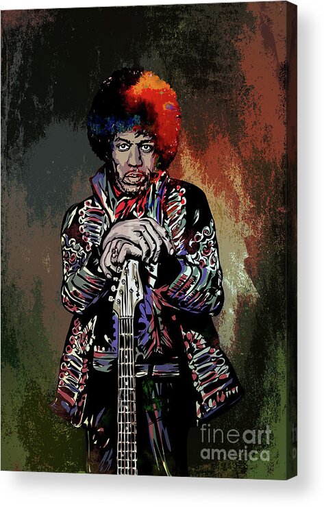 Hendrix Acrylic Print featuring the painting Jimi by Andrzej Szczerski
