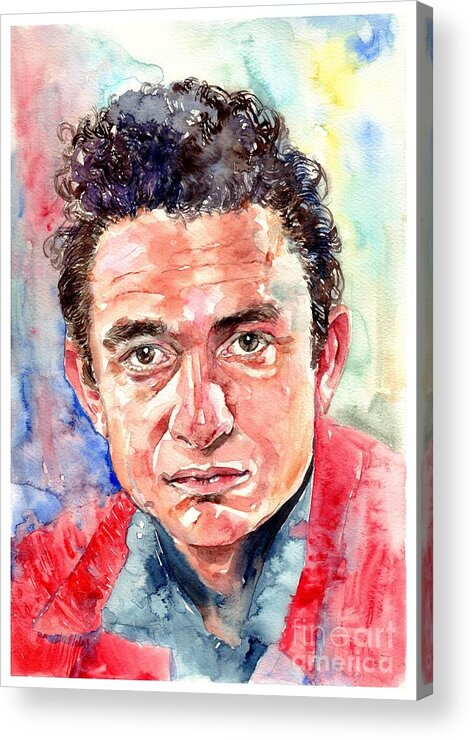 Johnny Cash Acrylic Print featuring the painting Johnny Cash portrait by Suzann Sines