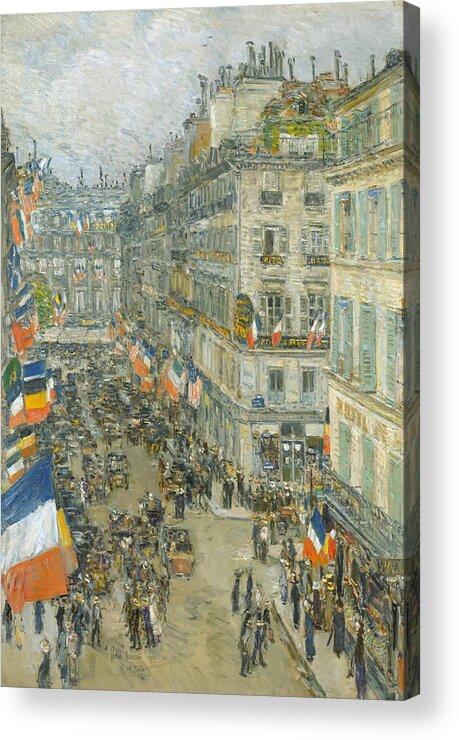Childe Hassam Acrylic Print featuring the painting July Fourteenth, Rue Daunou by Childe Hassam
