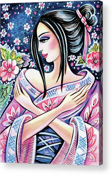 Kimono Woman Acrylic Print featuring the painting Kimono Flower by Eva Campbell