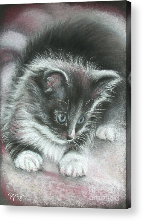 Kitten Acrylic Print featuring the painting Kitten by Valentina Vassilieva