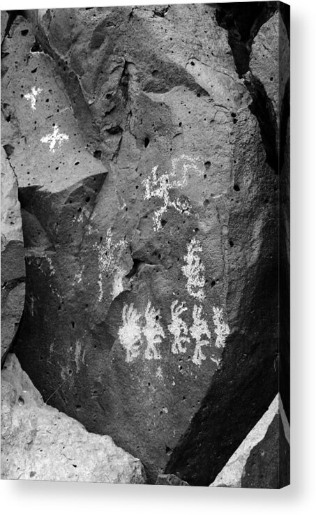 Petroglyphs Acrylic Print featuring the photograph Kokopellis b/w by Glory Ann Penington