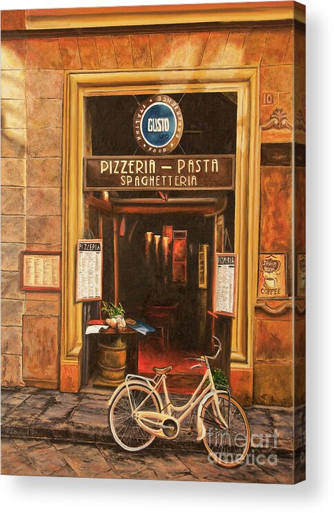 Italian Cafe Painting Acrylic Print featuring the painting La Bicicletta by Charlotte Blanchard