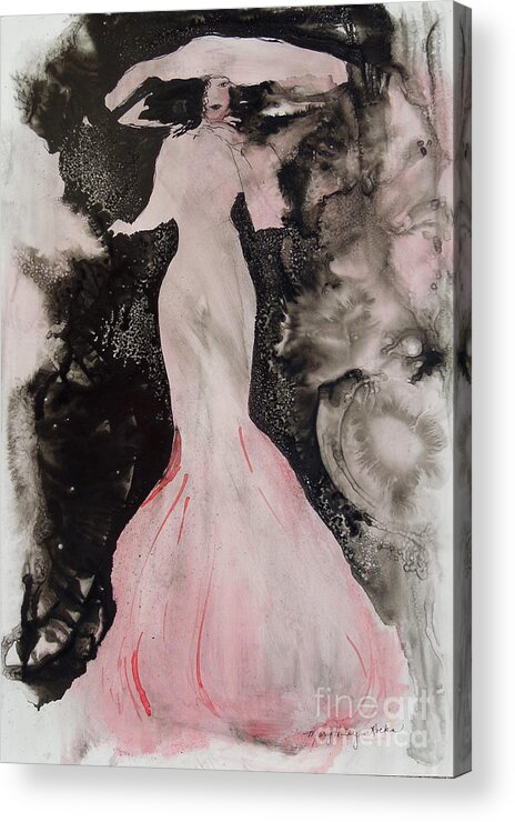 Lady Acrylic Print featuring the painting Lady in the Pink Hat by Mary Haley-Rocks