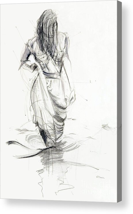 Woman Acrylic Print featuring the drawing Lady in the Waters by Kerryn Madsen-Pietsch
