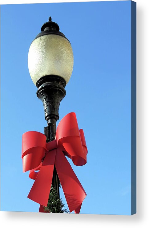 Lamp Post Acrylic Print featuring the photograph Lamp Post with Red Bow by Janice Drew