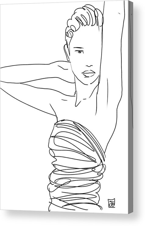 Sketchy Acrylic Print featuring the drawing Line Art Lady by Giuseppe Cristiano