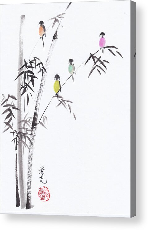 Bamboo Acrylic Print featuring the painting Living In Harmony by Oiyee At Oystudio