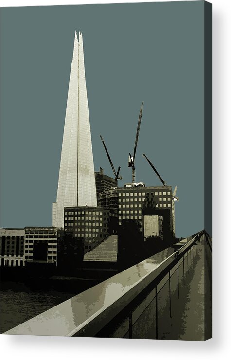 Wheel Acrylic Print featuring the painting London - Battersea Power Station - Soft Blue Greys by BFA Prints