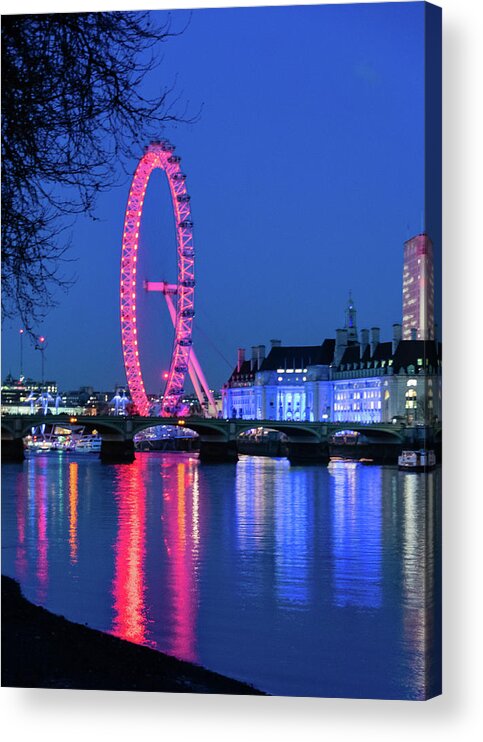London Acrylic Print featuring the photograph London Eye at Night by Steven Richman