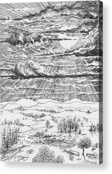 Landscape Acrylic Print featuring the drawing Looming Snowstorm by Charles Cater